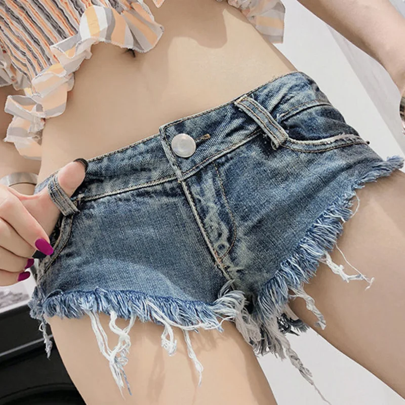 Tassel Hole Low Rise Waist Hot Short Women High Cut Denim Booty Sexy Super Short Jeans Vintage Cute Micro Mini Shorts Club Wear