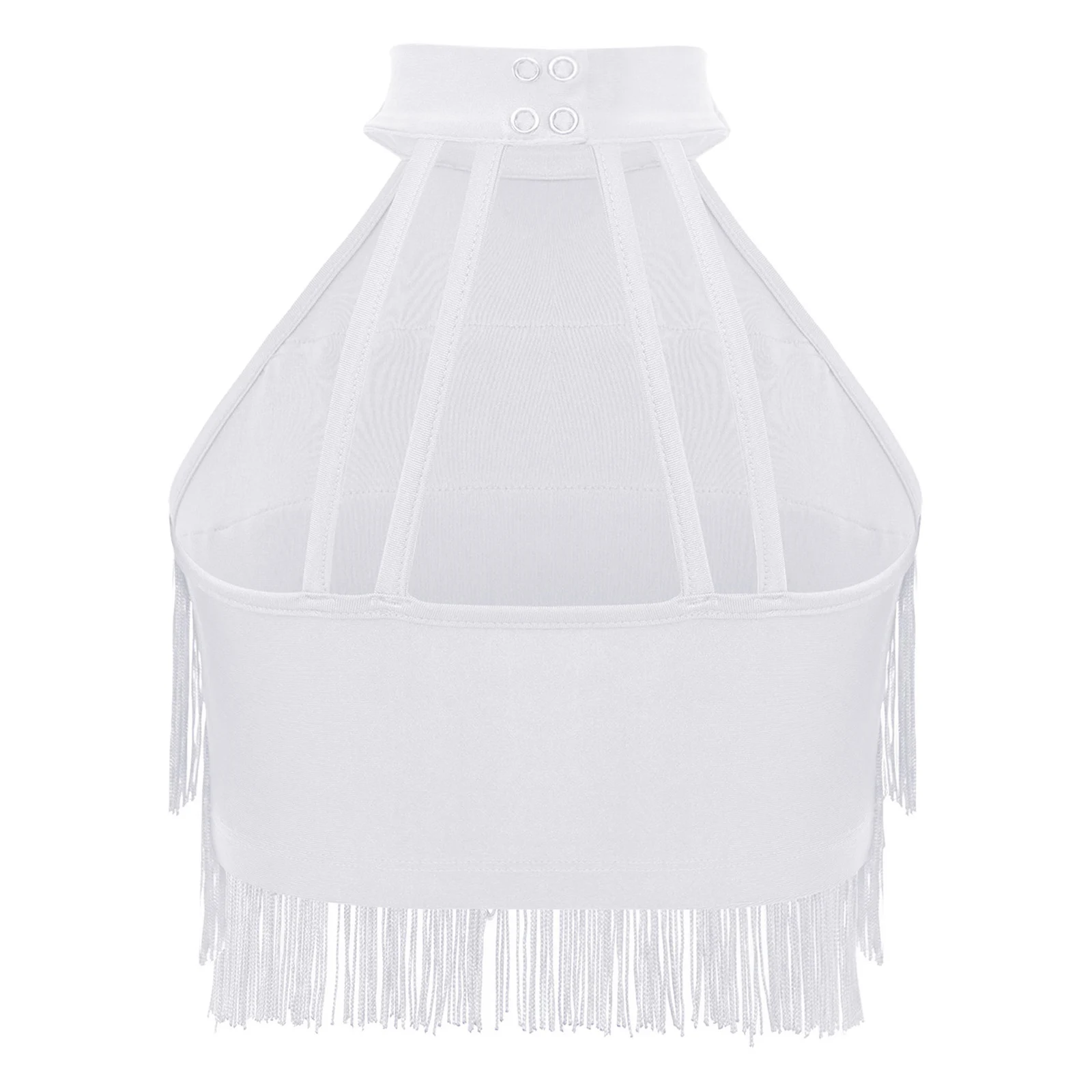 Kids Girls Sleeveless Strappy Back Fringe Crop Top Tiered Tassel Vest Lyrical Jazz Rumba Latin Salsa Rhythmic Dance Costume Set