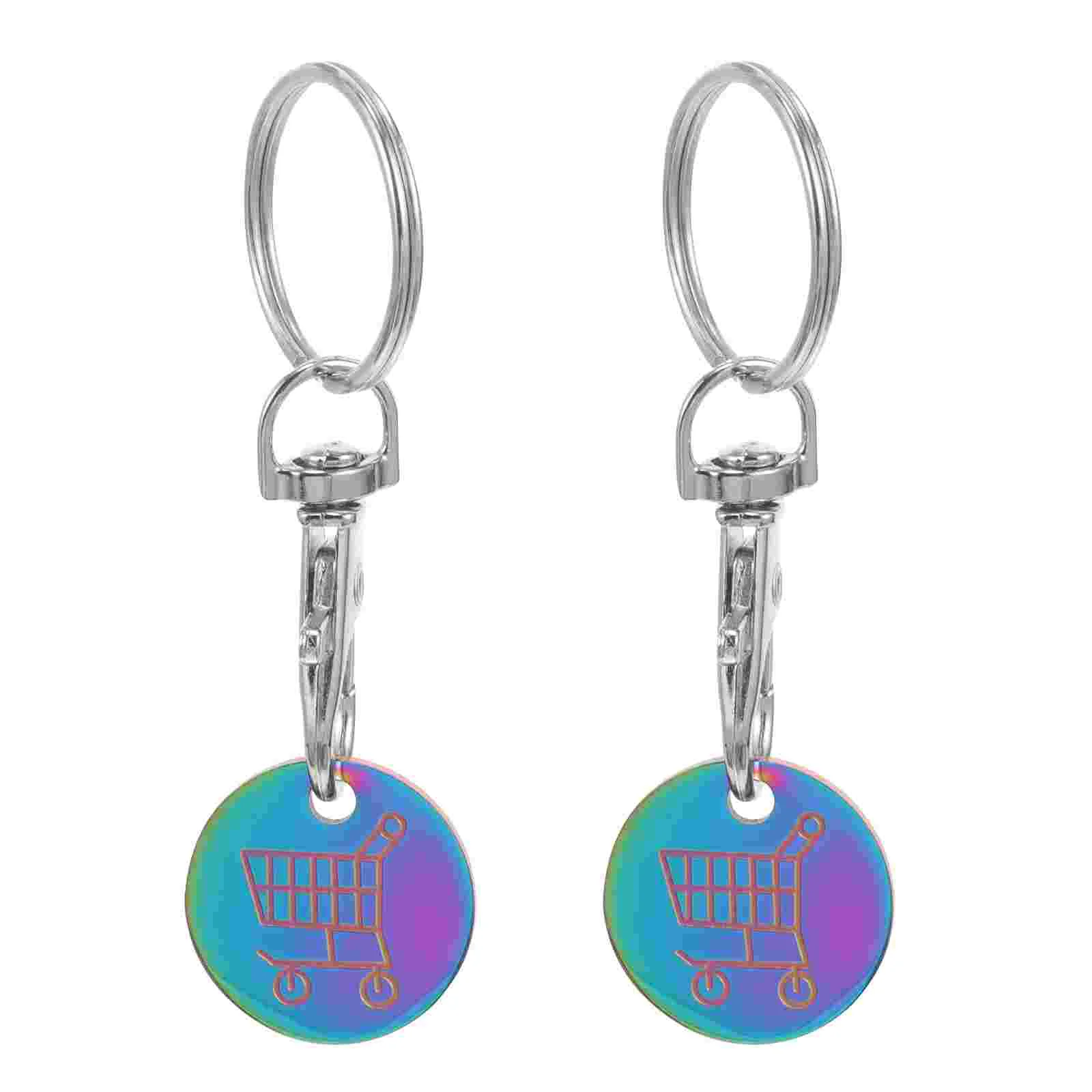 2 Pcs Token Keychain Shopping Trolley Pendant Coin Holder Titanium Steel Decor Rings