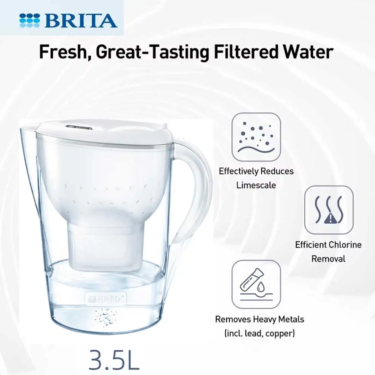

Очиститель воды BRITA 3,5 л, бытовой фильтр для воды, чайник с картриджем для фильтра для воды, кувшин для фильтра для воды, серия Marella Ocean