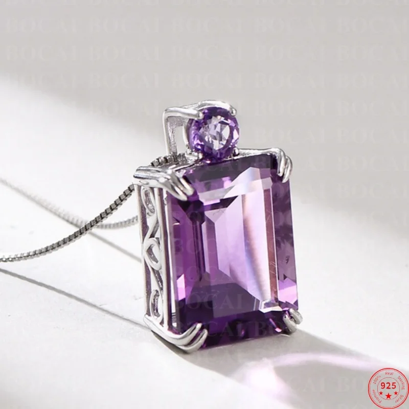 

S925 Sterling Silver Charms Pendants for Women Men New Fashion Palace Style Hollow Argentum Edge Inlaid Natural Amethyst Jewelry