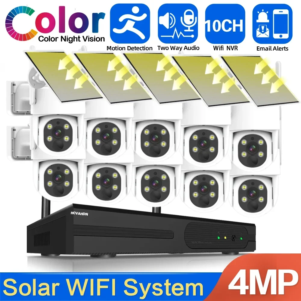 

Солнечная батарея с зарядкой Wi-Fi PTZ IP-камера Комплект 4MP 10-канальный беспроводной NVR Комплект цветной камеры ночного видения CCTV Комплект системы безопасности
