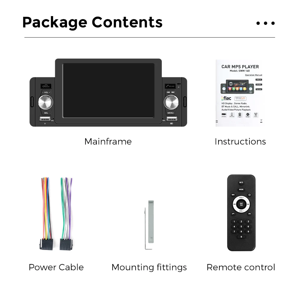 1Din راديو السيارة ستيريو Carplay أندرويد السيارات عرض الملاحة Mirrorlink MP5 شاشة تعمل باللمس مشغل وسائط متعددة AUX إخراج الصوت BT