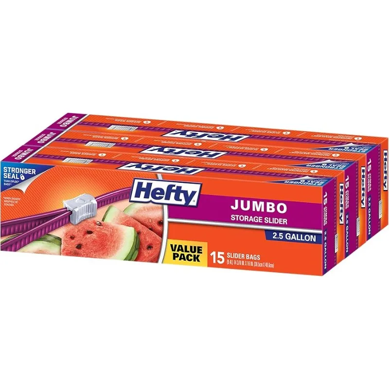 أكياس تخزين منزلق جامبو، مقاس 2.5 جالون، 3 صناديق مكونة من 15 كيسًا (إجمالي 45)