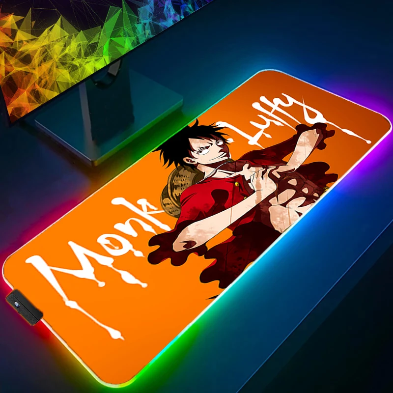 RGB-muismat uit één stuk Luffy Gamer PC Computer Grote achtergrondverlichting Bureaumat Toetsenbord Anime Gaming-accessoires LED Anime-muismat