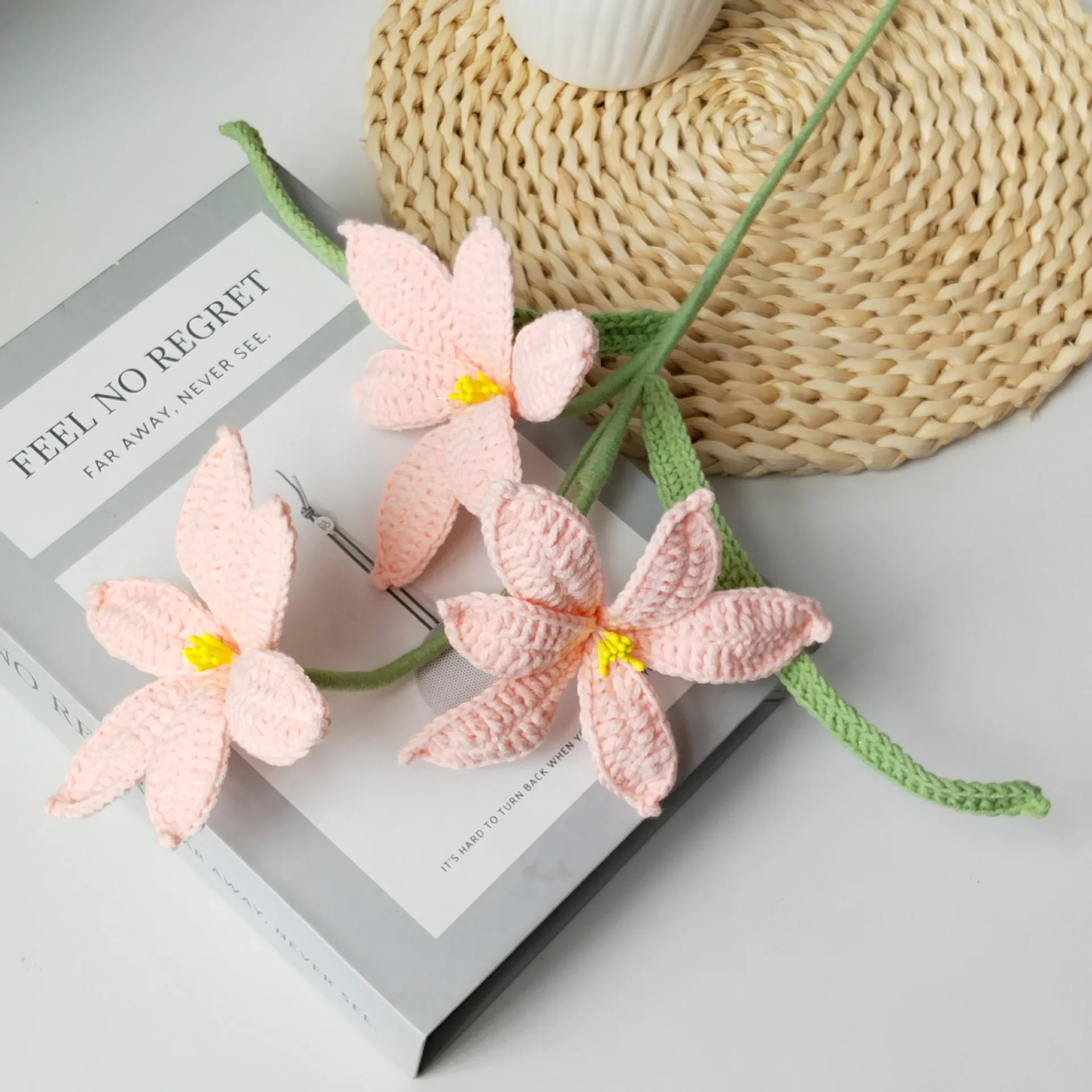 Gehäkelte Orchideenzweige Kreativer Gestrickter Blumenstrauß Handgemachte Blumen Künstliche Pflanze Raumdekoration – Detail 7