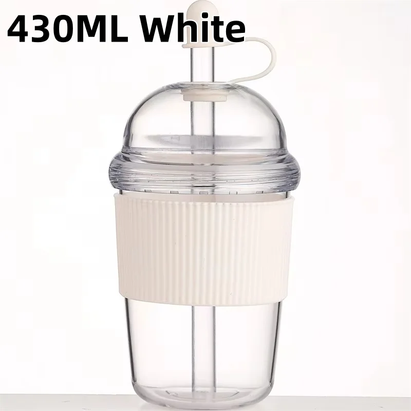 1 st 430 ml Draagbare Flip Stro Cup Kunststoffen Ins Stijl Hoge Capaciteit Waterflessen Thee Koffie Melk Hittebestendig Sap Jelly Cups