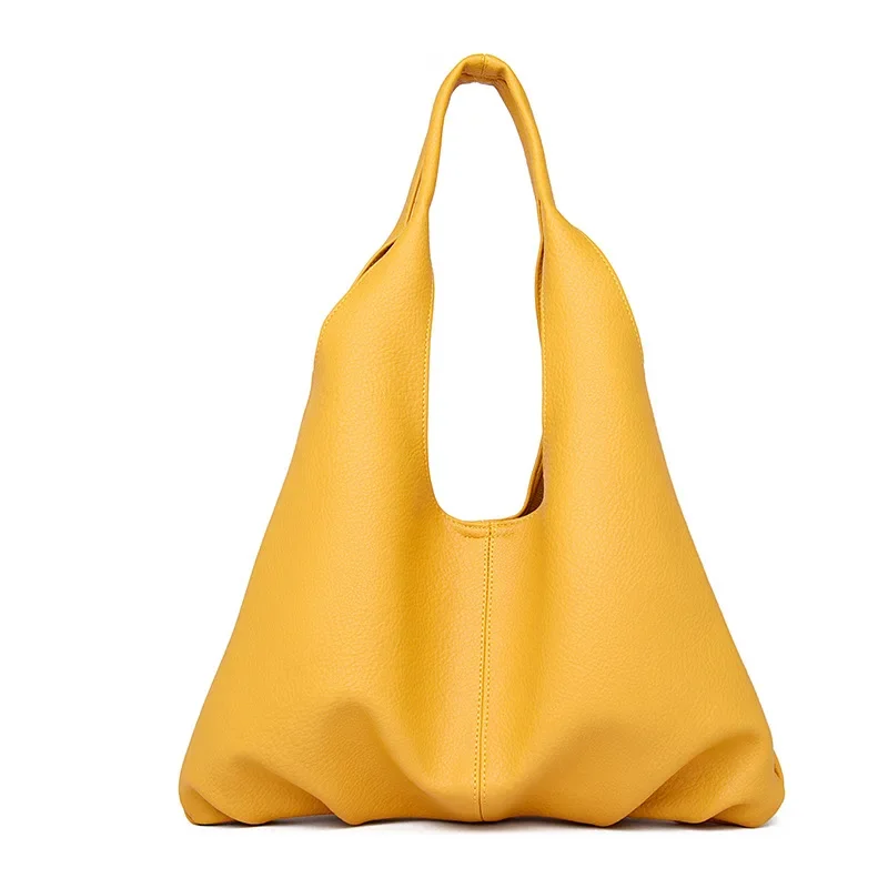 Bolso de cuero suave de gran capacidad para mujer, bandolera Simple de un solo hombro, Color sólido, a la moda, nuevo