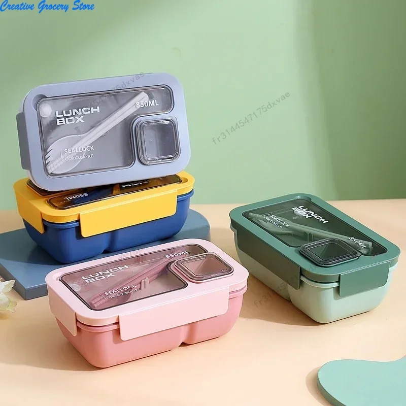1 boîte à lunch portable pour enfants, sacs à lunch pour l'école et le bureau, boîte bento avec vaisselle, kit complet, compatible micro-ondes