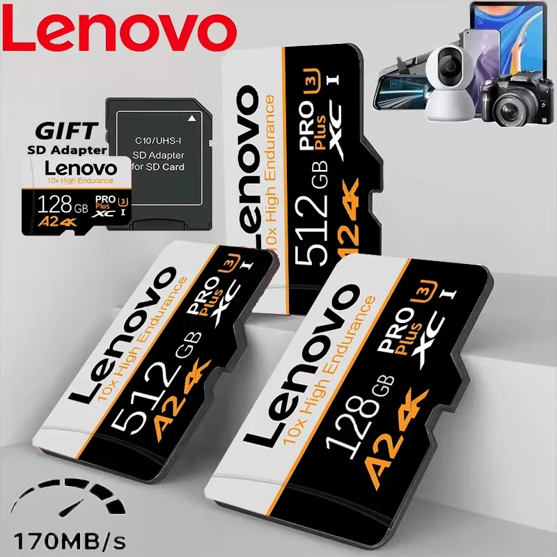 Lenovo 512GB SD Memory Card Class 10 High Speed Flash Card 128GB Large Capacity Mini Micro SD/TF Card For Phone Camera PC Game
