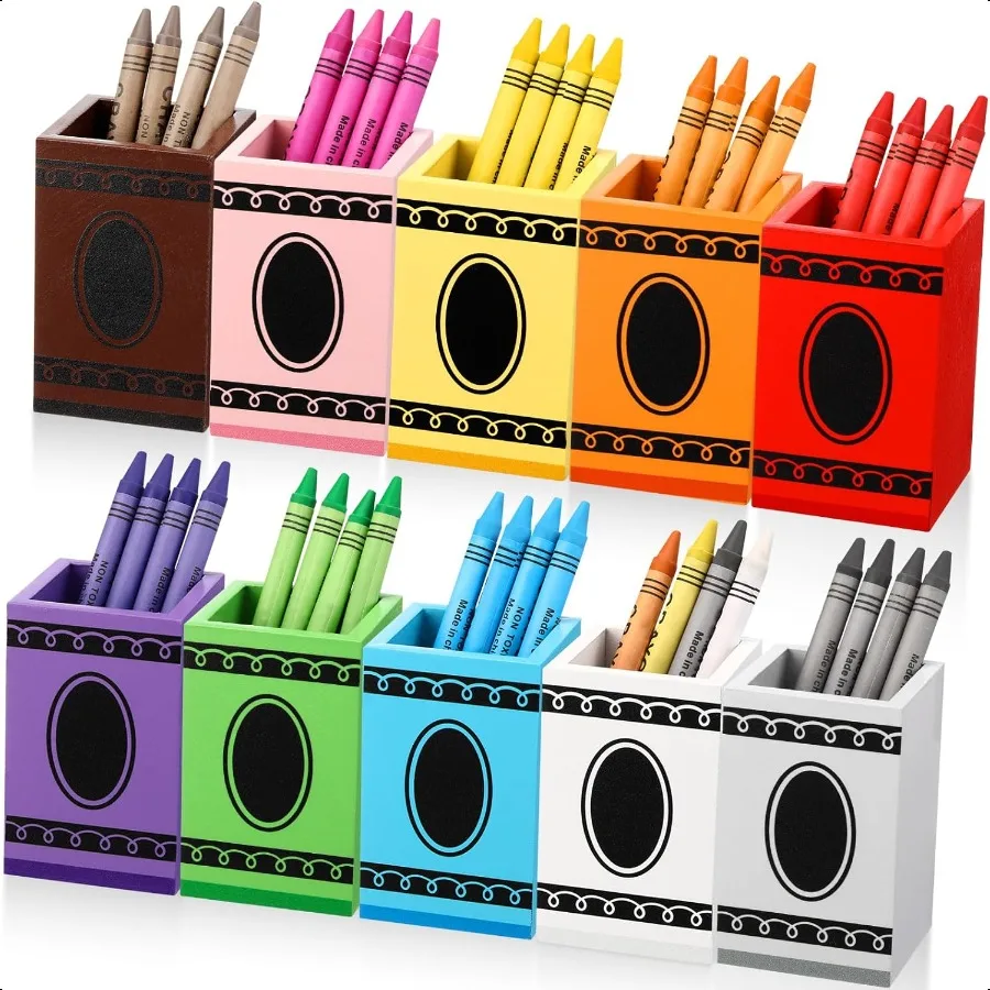 

10 Pcs Crayon Organizer Crayon Box Shaped Crayon Holder Wooden Colored Pen Holder Crayon Dispenser Marker Storage Organizer for