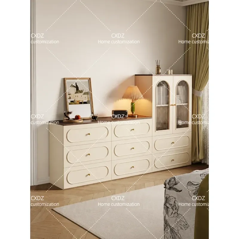 French cream retro wind chest, bedroom, bedside locker, floor drawer cabinet, living room storage locker customization
