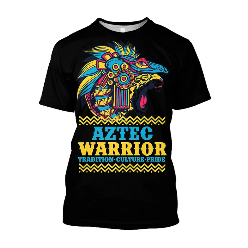 New 3D Aztec Mexico Tattoo Printed T Shirts Skull Halloween Costumes For Men Goth Dark Academia Clothes Casual Cool T-shirt