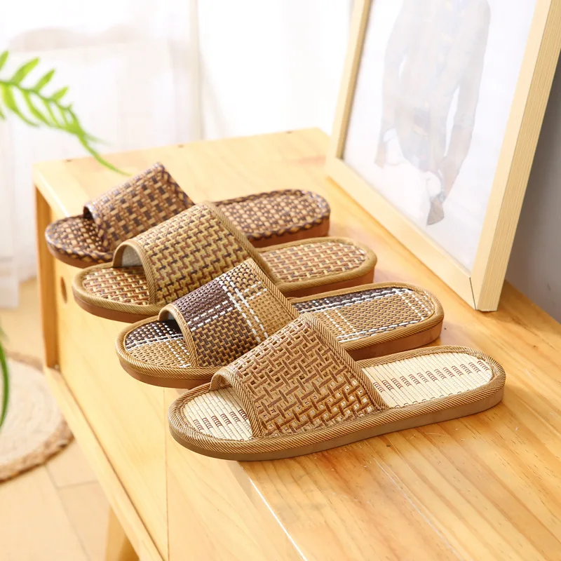 

New Women and Men Slippers Non-slip Home Rattan Grass Indoor Couple Home Men and Women Spring and Summer Bamboo Woven Sandals