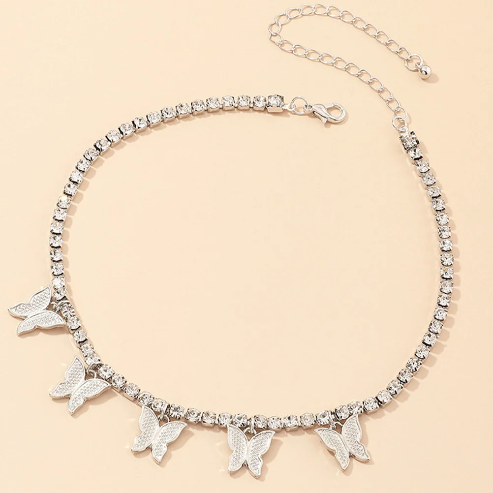 الماس فراشة قلادة الفتيات حجر الراين سلسلة ديكور بسيط طبقة واحدة سيدة المختنق الرقبة مجوهرات سبيكة المتانة أنيق