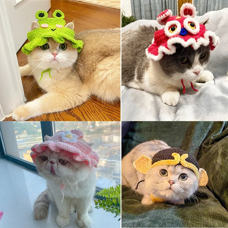 Cat Wool Woven Hat Hand-crocheted Funny Cute Decorative Accessories Headwear Drag Hat Hair Pet Supplies Cat Accessories