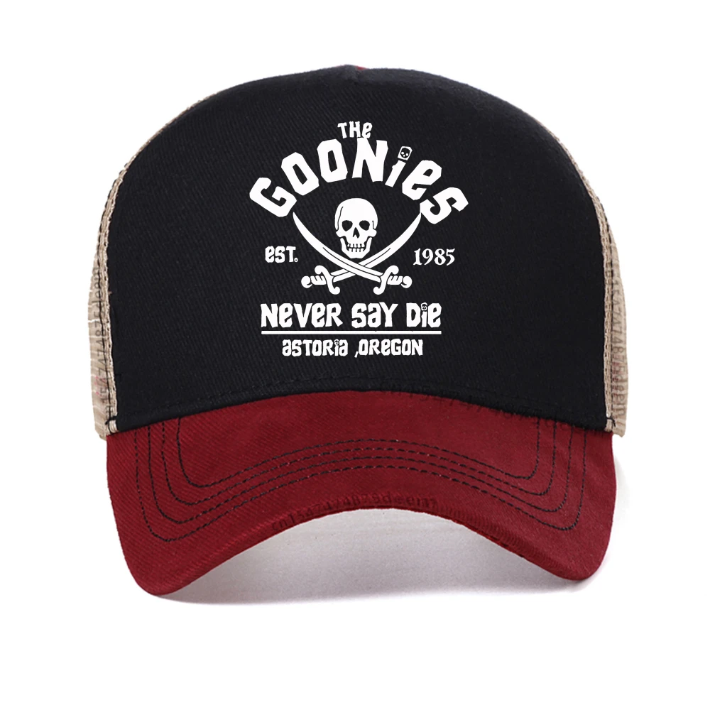 

The Goonies Est 1985 Never Say Die Men's baseball cap summer mesh Snapback hat fashion outdoor Causal Breathable sun hats