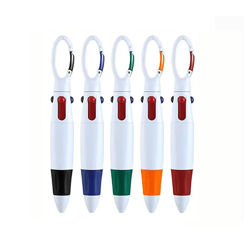 5 Pcs Color Shuttle Retractable 4 Color Inks Ballpoint Pens with Buckle Keychain for Office School Supplies Students Kid Gift