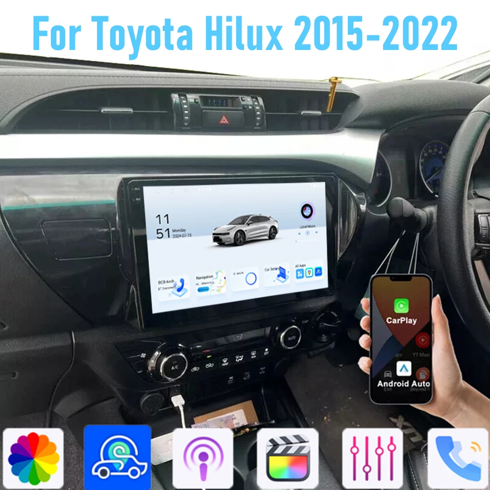 

10'' For Toyota Hilux 2015-2022 Car Radio Stereo Wireless Apple Carplay Android 15 Auto GPS Camera Google Map Head Unit
