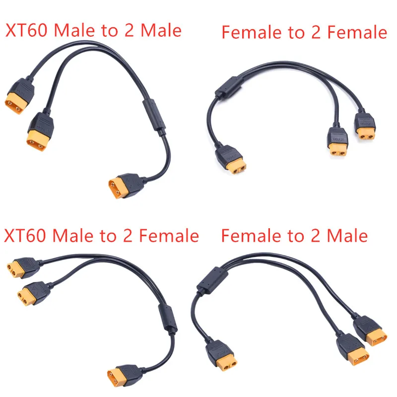 XT60 Y Splitter Cable 1 Female to 2 Male /1 Male to 2 Female Parallel Cable 14AWG Silicone Wire for RC Lipo Battery Power cable