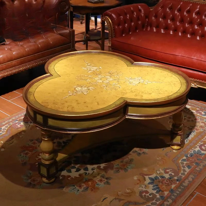FGnew modern solid wood sticker gold hand-painted engraved painting plum blossom shape gold brown khaki black coffee table