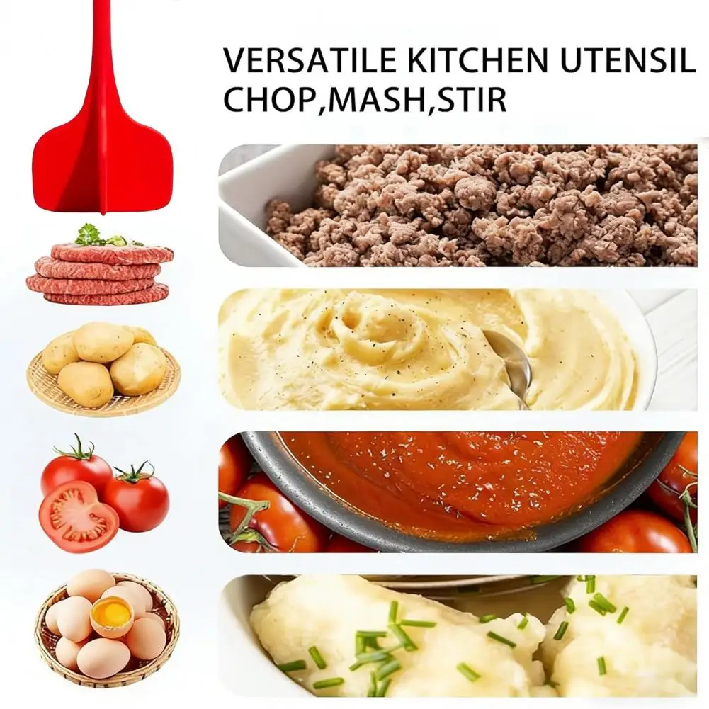 Non-stick Cookware Safe Knife Nylon Burger Knife 4-blade Meat Chopper Masher Multifunctional Ground Beef Crusher for Salad