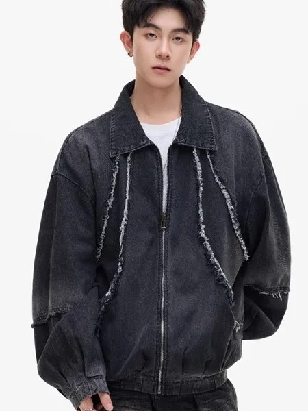 

Американский рваный джинсовый тюнер Heavy Du, мужской осенний джинсовый тюнер в стиле ретро со свободным воротником, топ, модный длинный свек из полиэфирного волокна