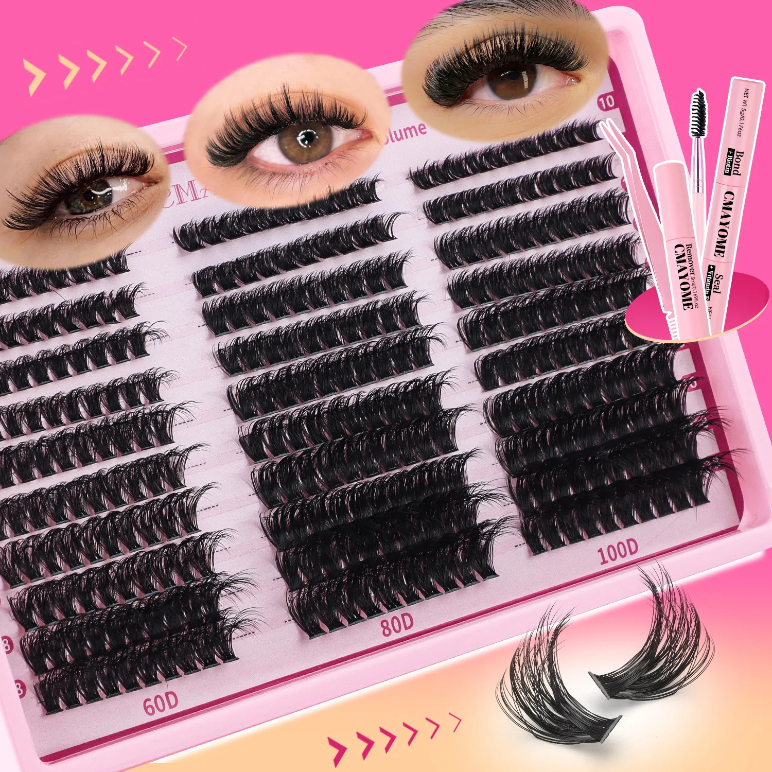 300 PCS  Fluffy DIY Lashes Extension Kit Natural  Eyelashes Clusters Lash Set  With Bond and seal