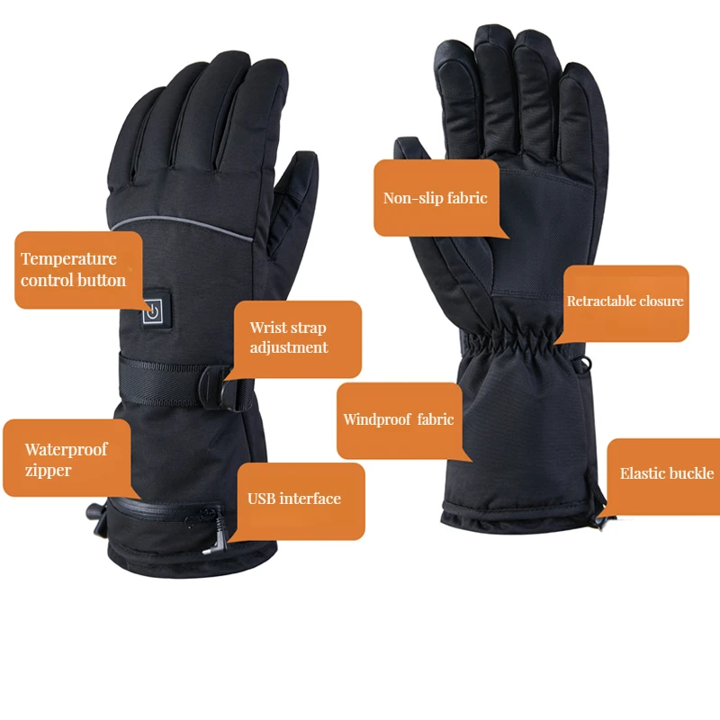 Winter Heated Gloves Thermal Women Men Battery Case Heating Gloves Skiing Motorcycle Water-resistant Warm Cycling Thermal Gloves