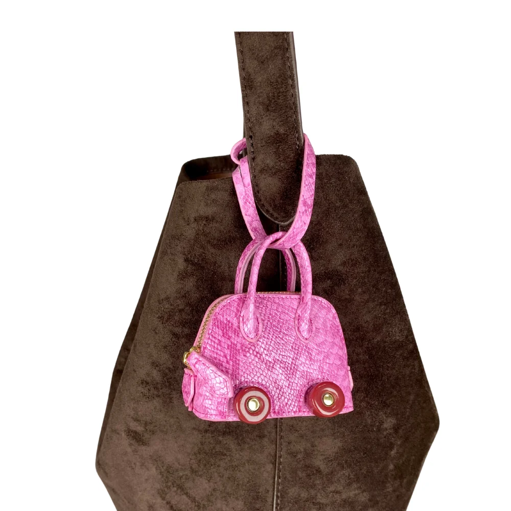 Mini-Tasche aus Leder mit Schlangenprägung – Ohrhörer- und Lippenstiftbeutel mit kontrastfarbenen Rädern – PU-Leder-Tasche Charm – ideales Geschenk für Frauen – Detail 2