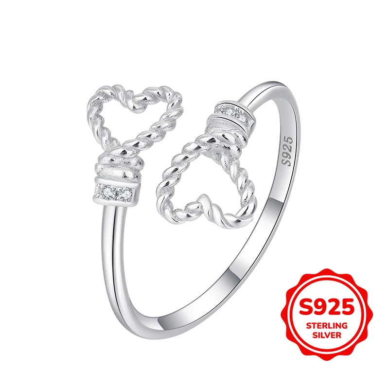 

Модное, простое и подлинное романтическое женское кольцо в форме сердца из серебра S925 с отверстием в форме сердца