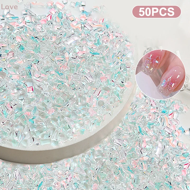 [L&P] 50 stks/set Aurora Zeezout Bubble Mengen Strass Speciaal gevormde Transparante Nagels Kunst Decoratie Mini Nagelbenodigdheden