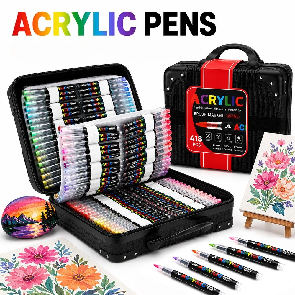 418 Colors Acrylic Markers Set Professional Painting Artistic Creation DIY Design Coloring Waterproof Quick-Drying Art Supplies
