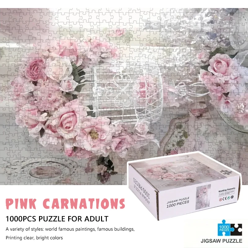 70cm * 50cm 1000 stücke rosa Nelken Blumen puzzle Erwachsenen Stress abbau schöne Landschafts malerei Puzzle Home Wand dekoration