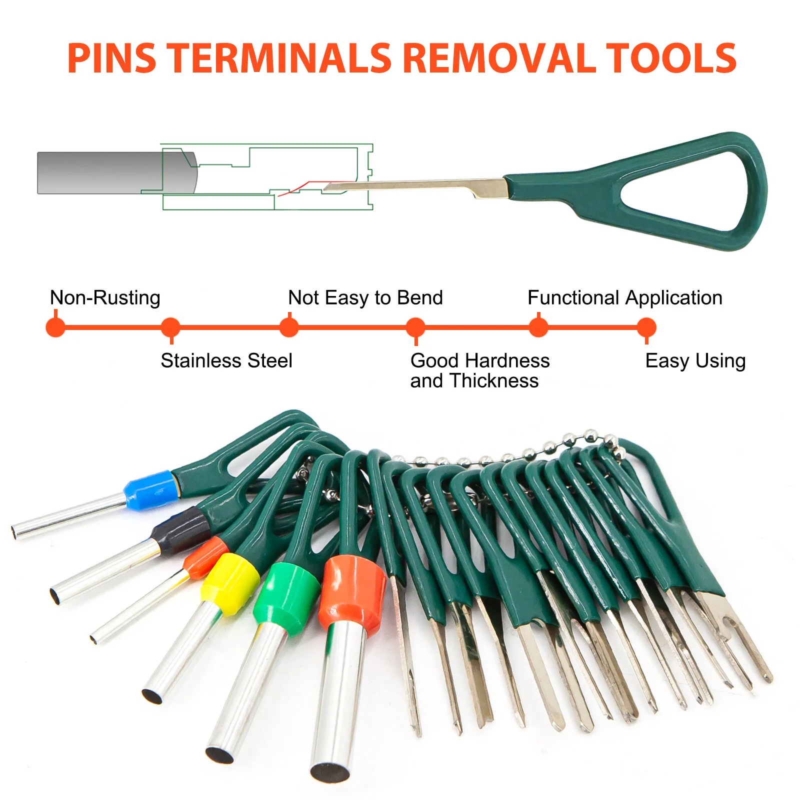 Kit de herramientas de extracción de terminales de coche, arnés de cables eléctricos, Conector de crimpado, Extractor de pines, probador de luz,