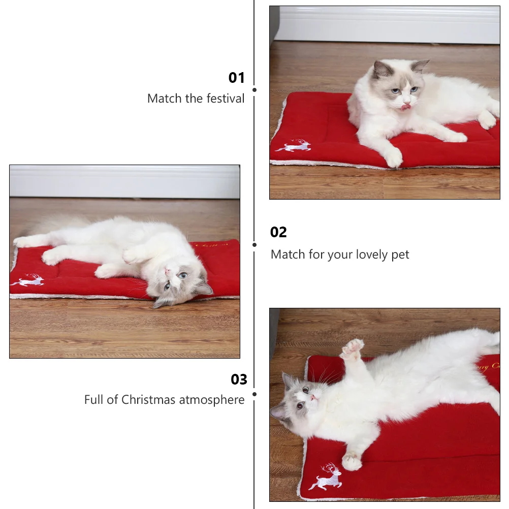 

Thickened Pet Mat Christmas Design Embroidered Deer Pattern Warm Washable Bed for Cat Dog Comfortable Sanitation Friendly Daily