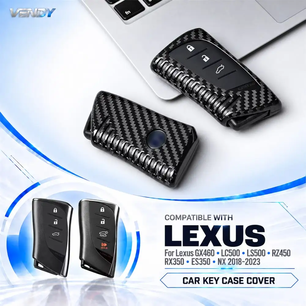 Real Carbon Fiber Car Key Case Cover Protector Shell For Lexus GX460 LC500 LS500 RZ450 RX350 ES350 NX 2018-2023 Key Fob Interior