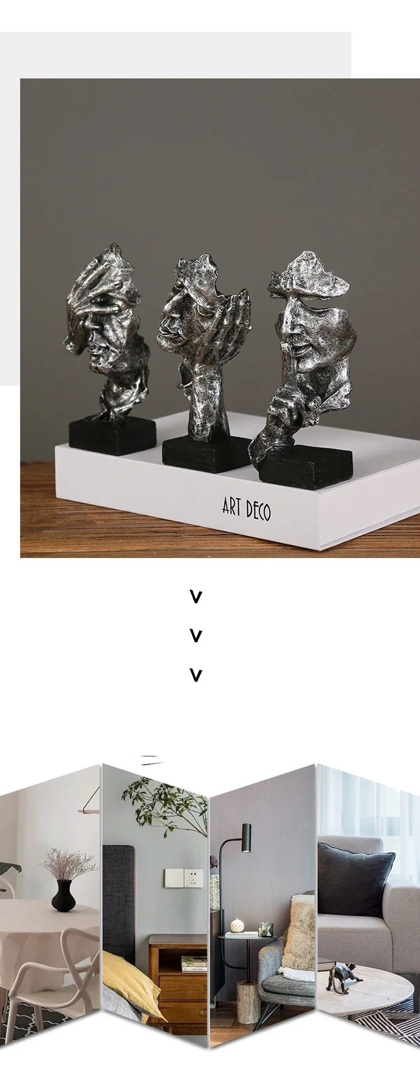 17 cm Wohnkultur Abstrakte Stille Ist Gold Figur Harz Hand Gesicht Stille Männer Statue Skulptur Hause Büro Wohnzimmer Dekoration – Detail 5
