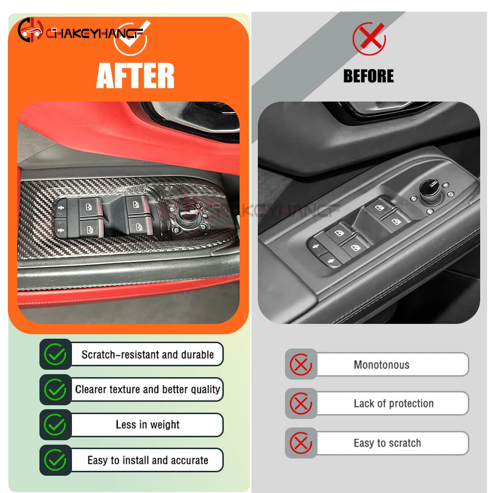 4pcs Real Carbon Fiber Car Interior Window Lift Switch Panel Frame Cover Trim Accessories for Lamborghini URUS 2018-2025