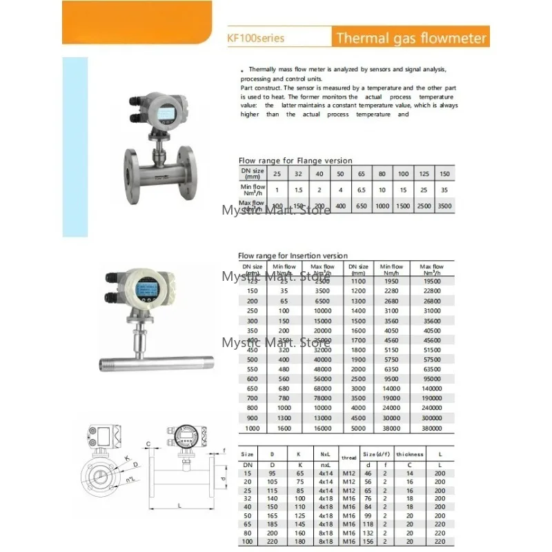 

New Digital DN100 Thermal Mass Flow Meter RS485 | Air CO2 Gas Flow Measurement Instrument for Industrial Process Control