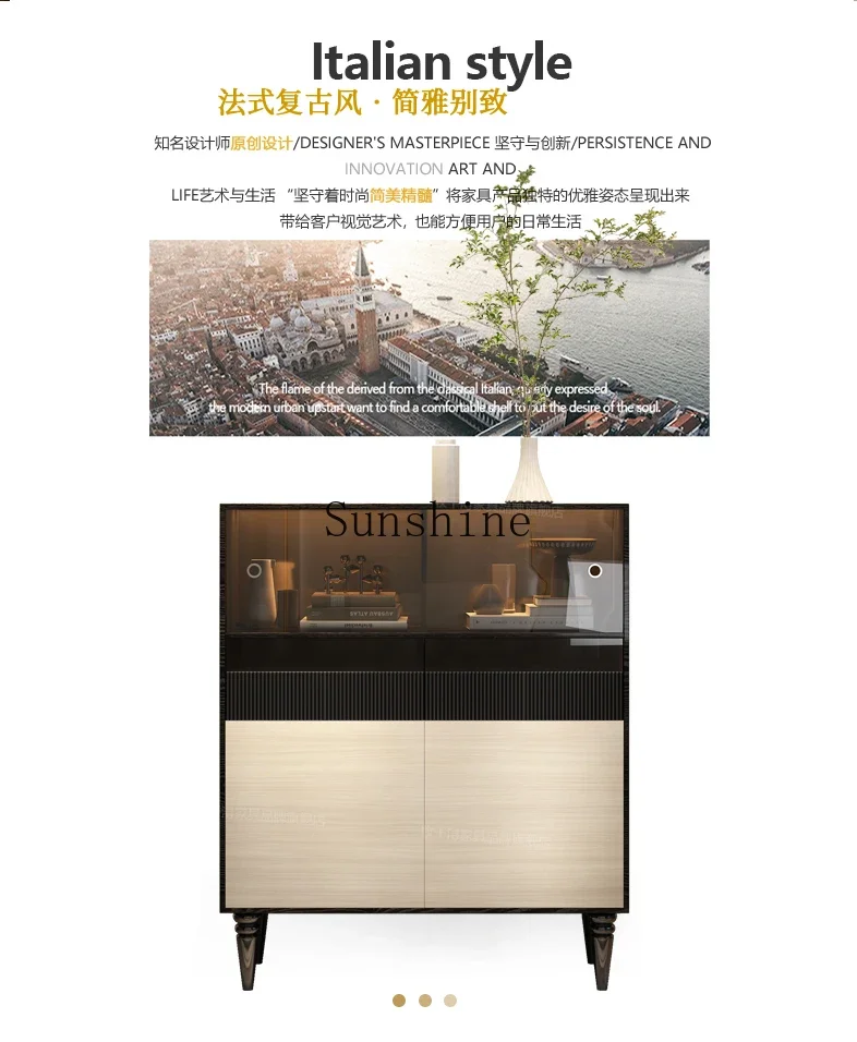 

French retro wine cabinet villa living room design decoration edge with sensor light solid wood FT