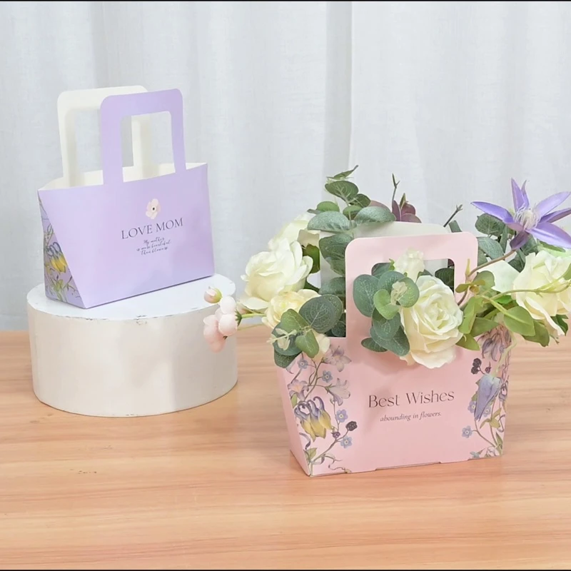 정사각형 휴대용 꽃꽂이 상자, 여행 가방, 꽃 포장 종이 가방, 어머니의 날, 5 개