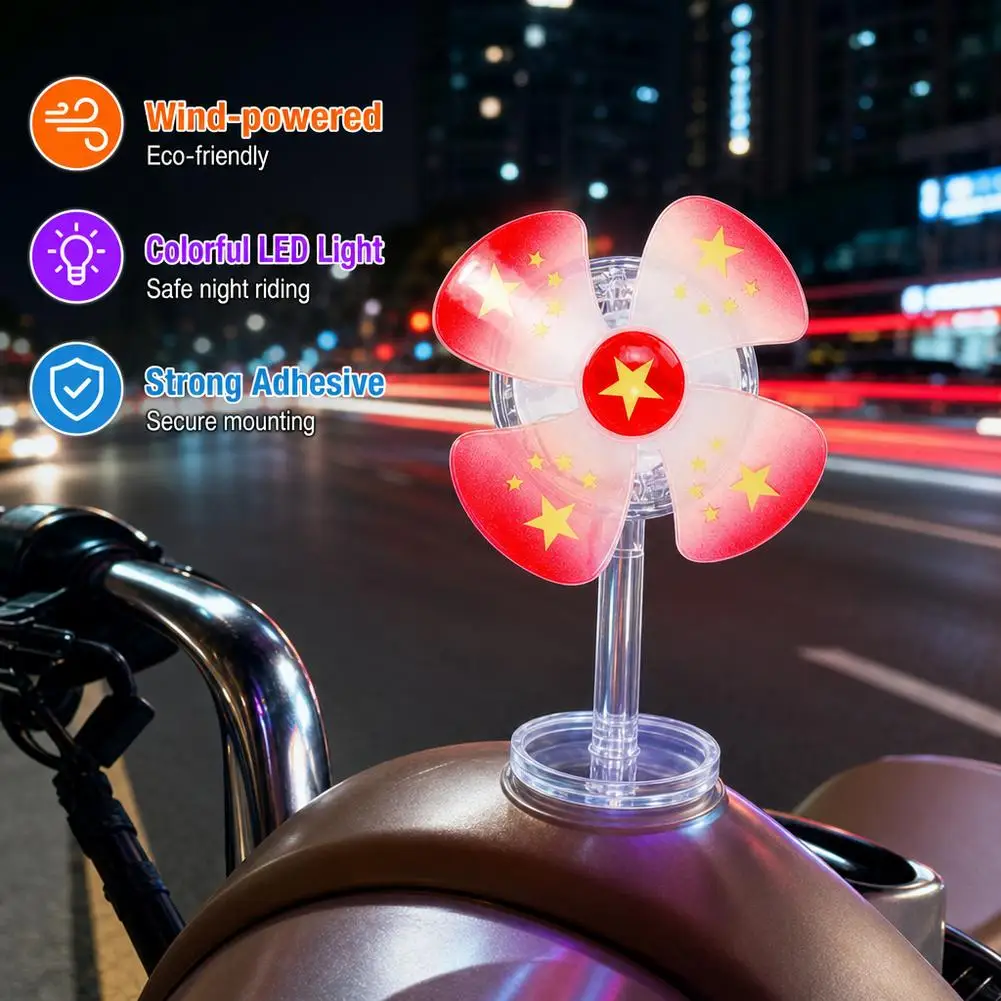Wind Powered LED Windmill Ornament for Motorcycles Handbar Car Rearview Mirror At Night Rotating LED Lights Decoration