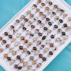 20Pieces/Lot Grey Agate Amethyst Natural Stone Finger Rings For Women Bohemia Mix Styles Wholesale Party Gifts