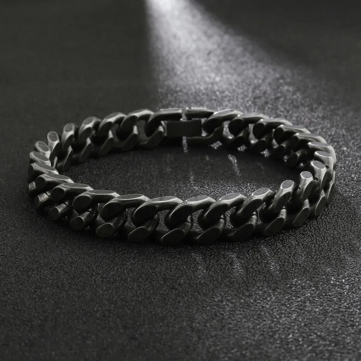 Vintage Gun Metal Black Titanium 11mm Four Sides Cuba Bracelets For Men Hip Hop Stainless Steel Waterproof Jewelry