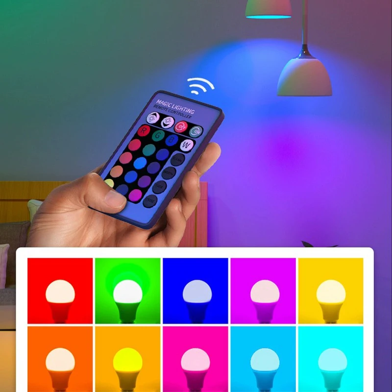 RGB LED Bulb 16 Colors Multicolor E27 Base 220V Dimmable Household Lighting with 24 Key Remote Control for Atmosphere Neon Light