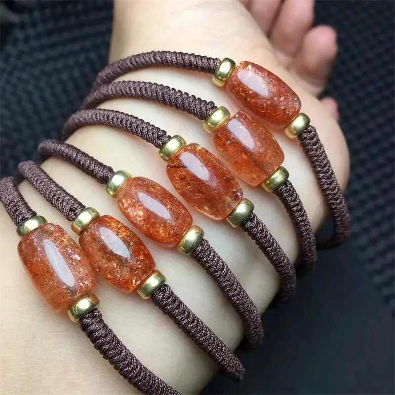 S925 Natural Gold Strawberry Quartz Bucket Bead Bracelet For Women Man Reiki Crystal Jewelry Gift 1pcs