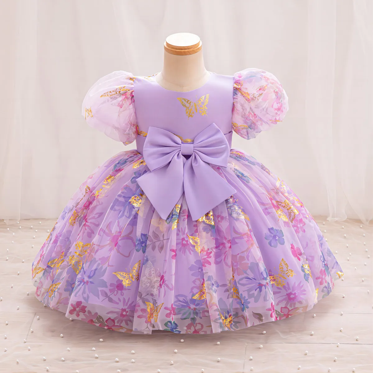 Girls' Summer Princess Dress Mesh Puff Wedding Dress High-End Performance Children's Dress