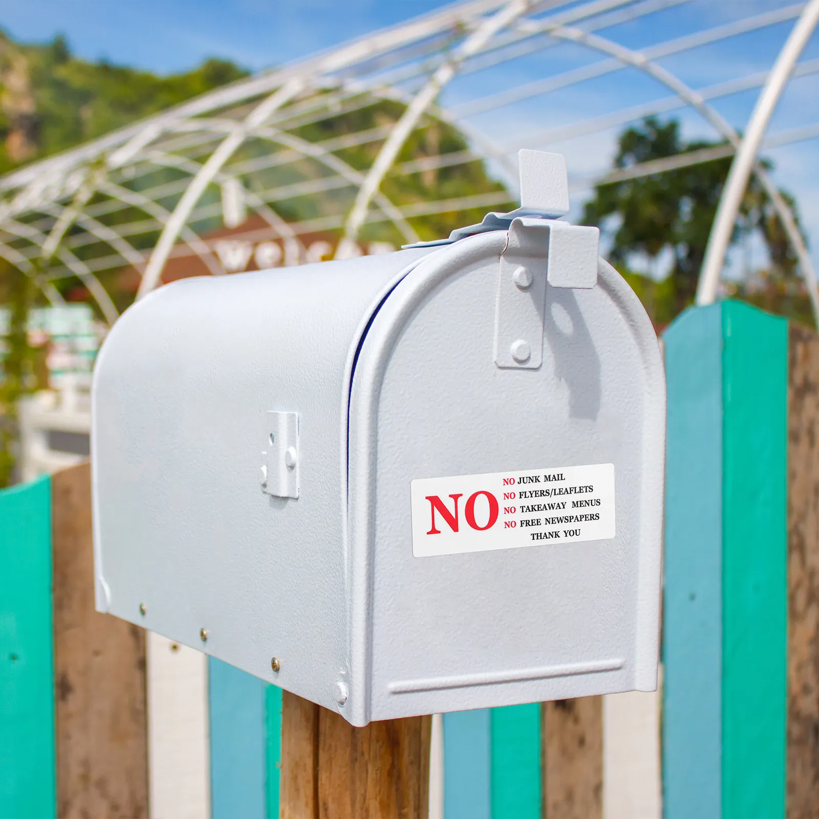 2Pcs Mailbox Reminder Sticker No Solicitations Deterrent Clear Message Weatherproof PVC Outdoor Self Adhesive Decal Home