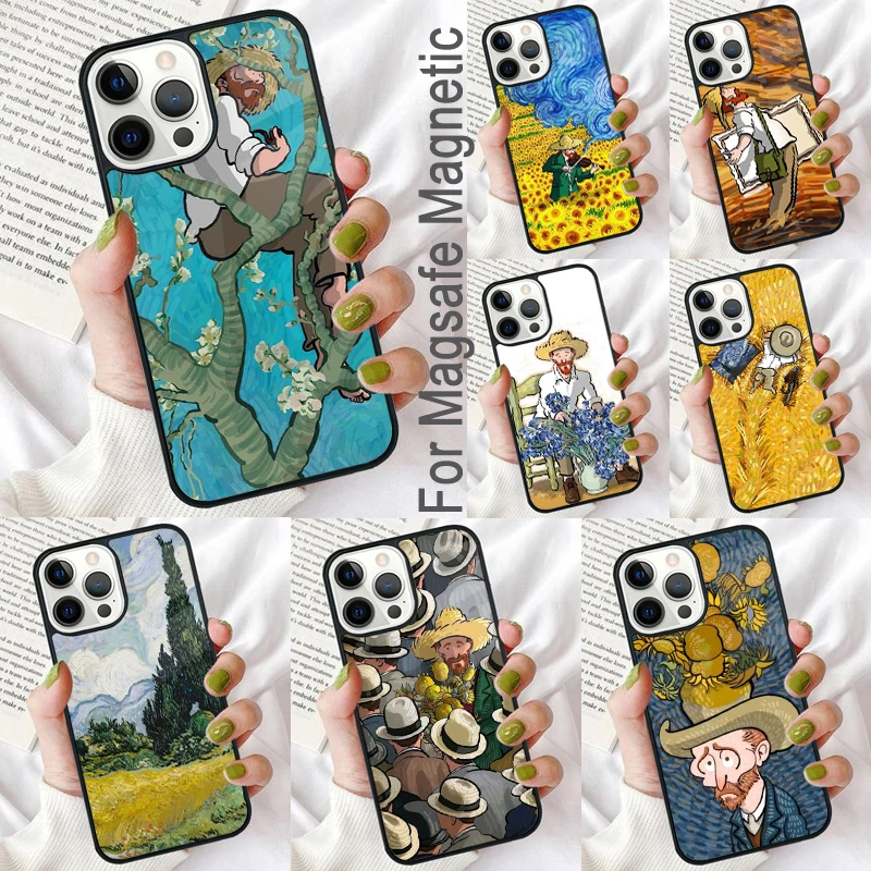 

Забавный мягкий магнитный чехол Ван Гога для телефона iPhone 16 Promax 15 Pro 13 14 Plus 11 12 Mini MagSafe Coque